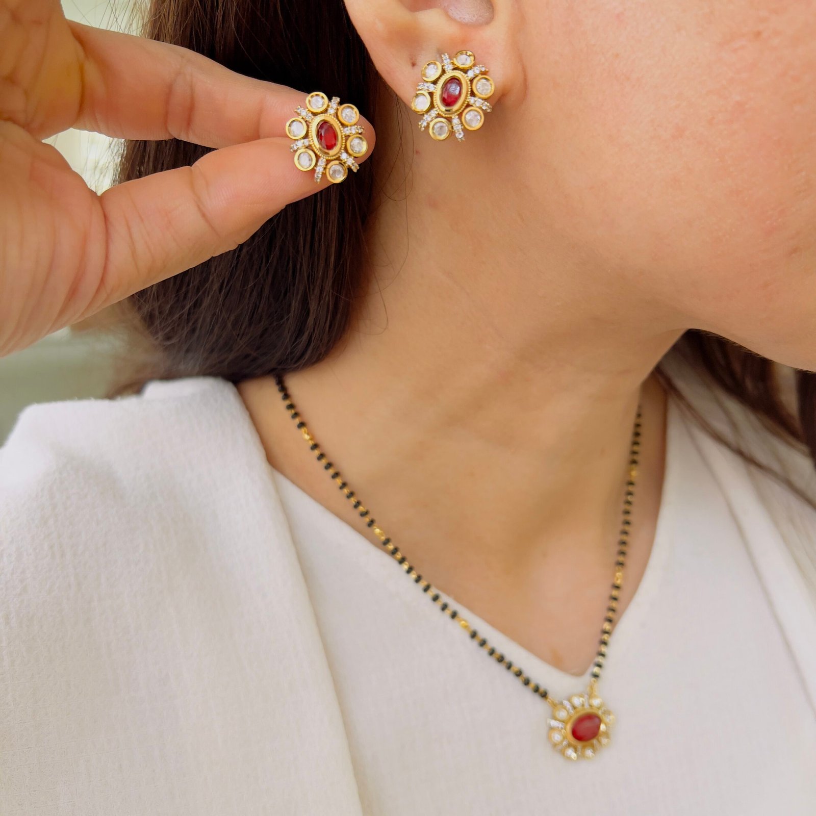 Modern Mangalsutra Set with Stylish Matching Earrings - Image 8