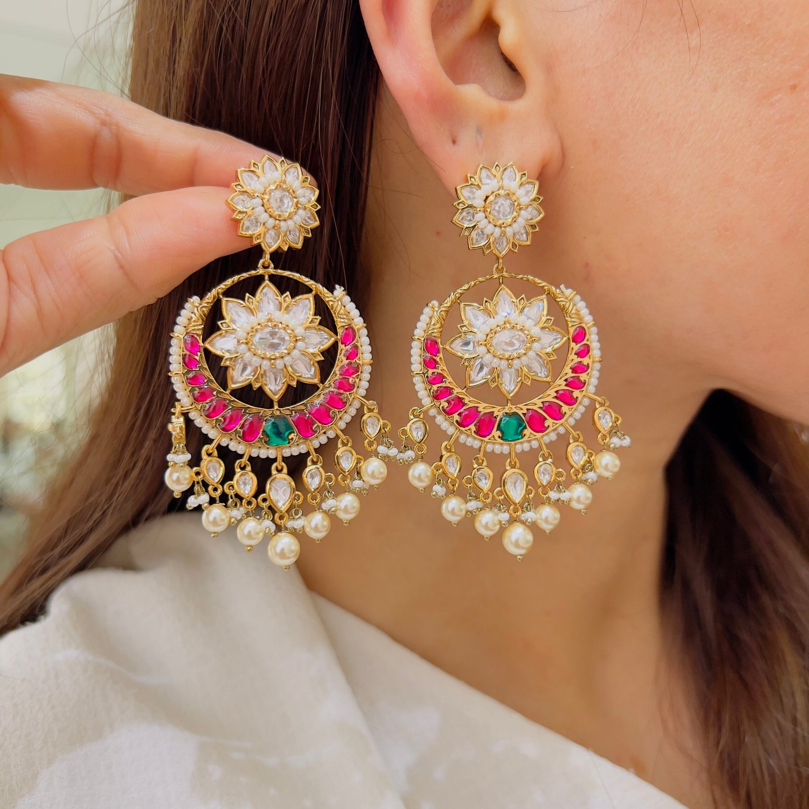 Classic Jadau Bridal Statement Earrings - Image 2