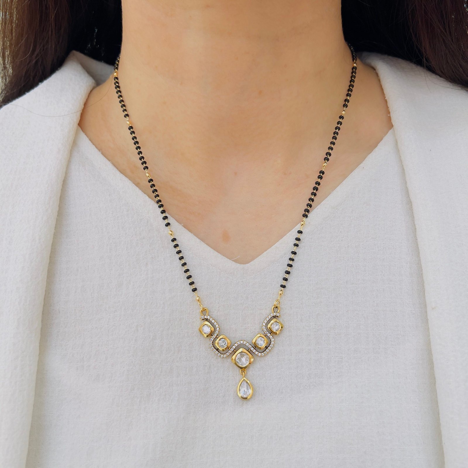 Modern Traditional Mangalsutra Set with Earrings - Image 2