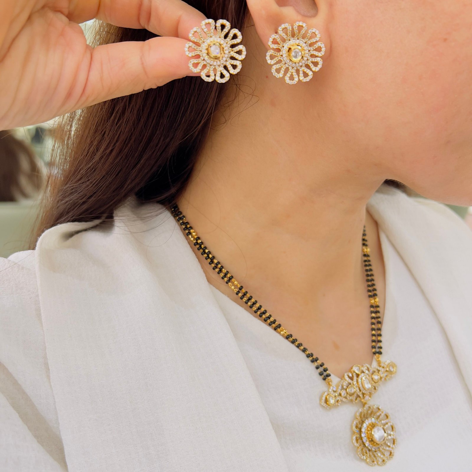 Graceful Mangalsutra Set with Coordinated Earrings - Image 2