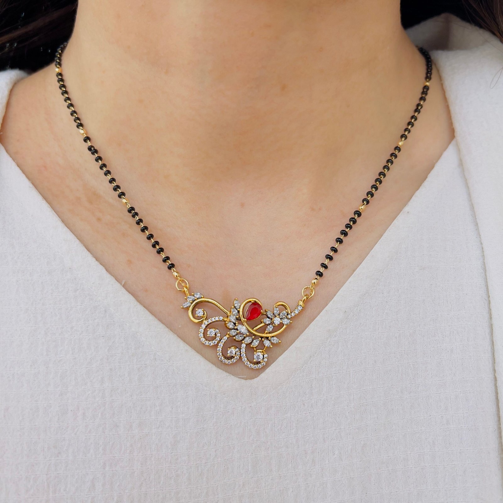 Floral Elegance Black Bead Mangalsutra
