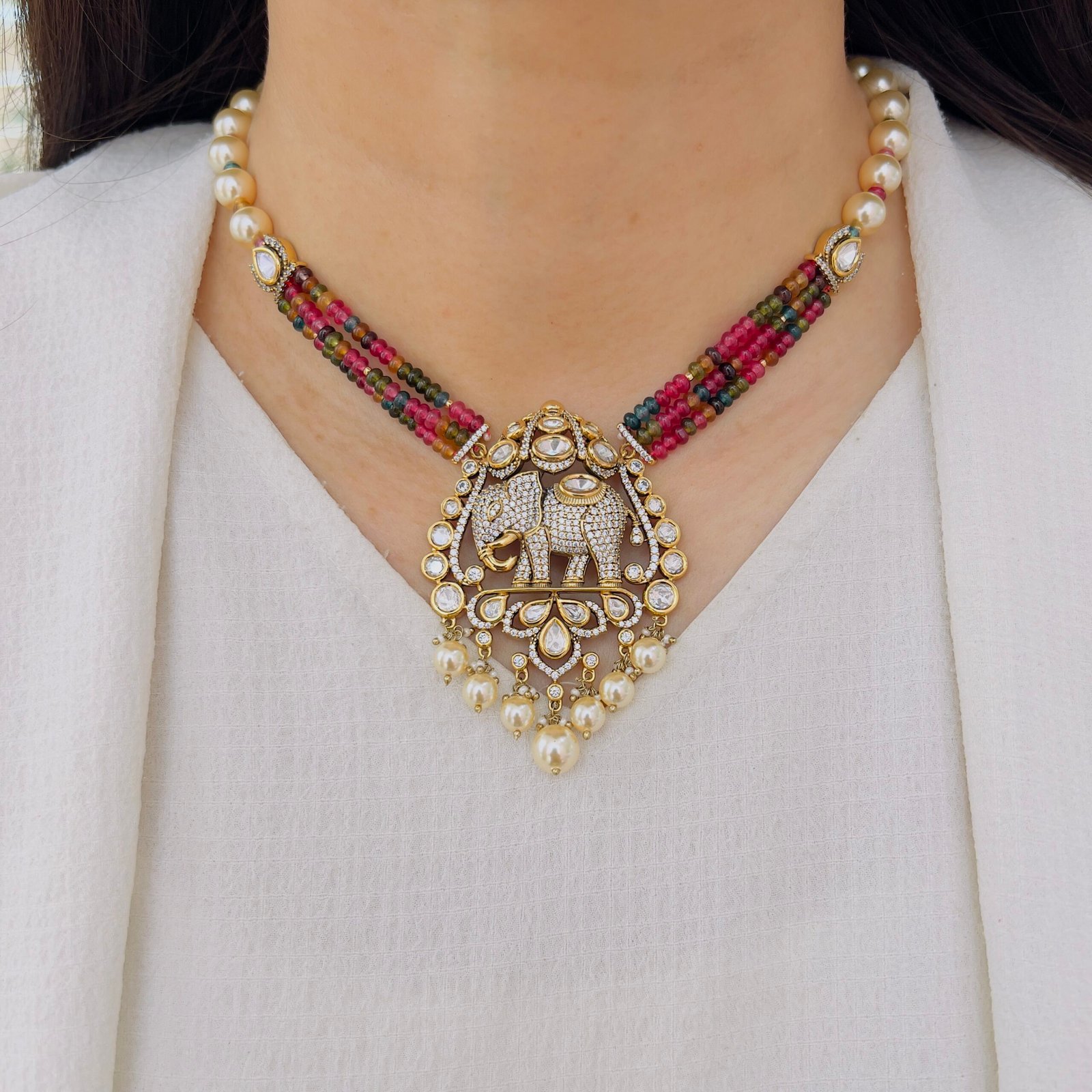 Regal Traditional Elephant Motif Necklace Set - Image 4