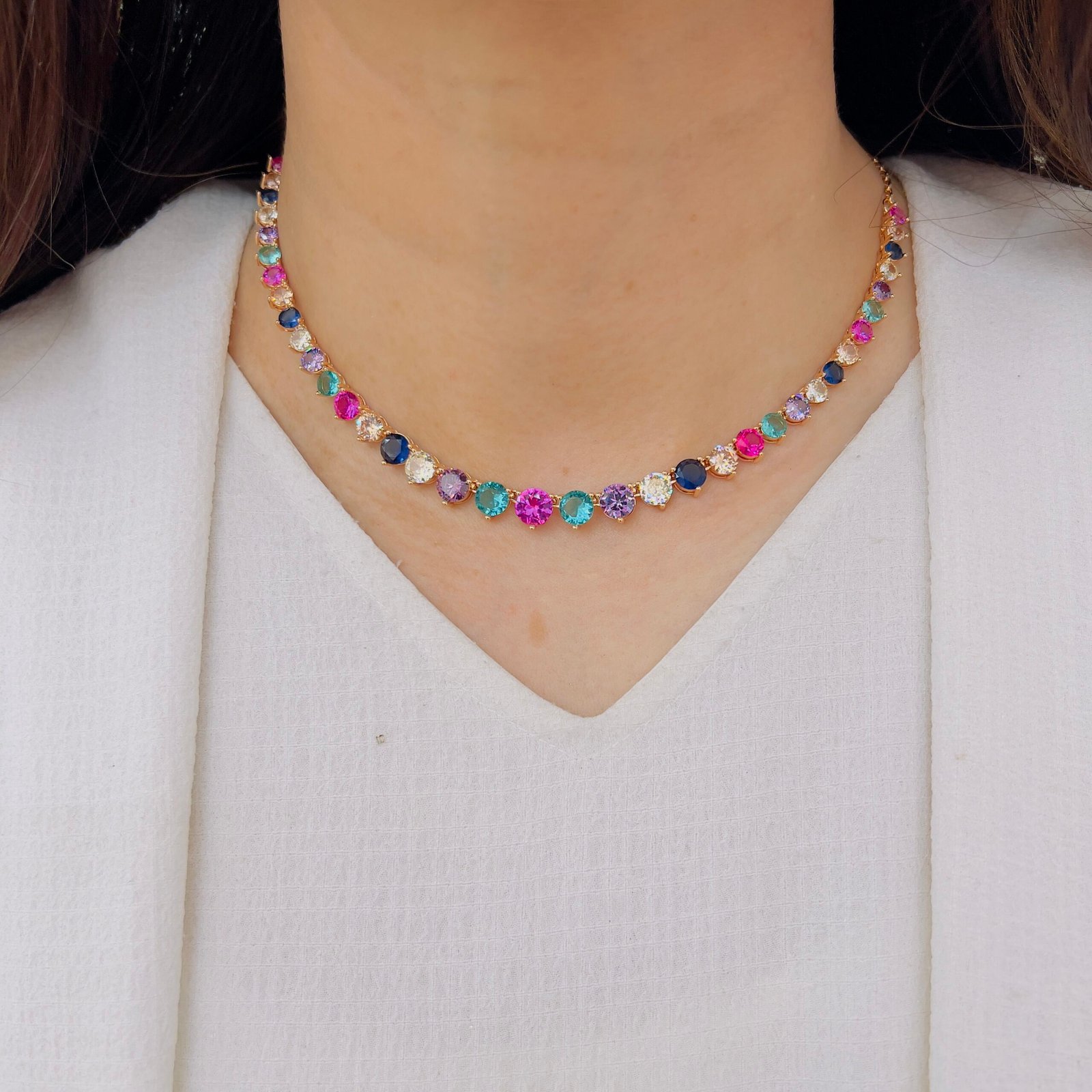 Multicolour Stone Diamond Necklace Set