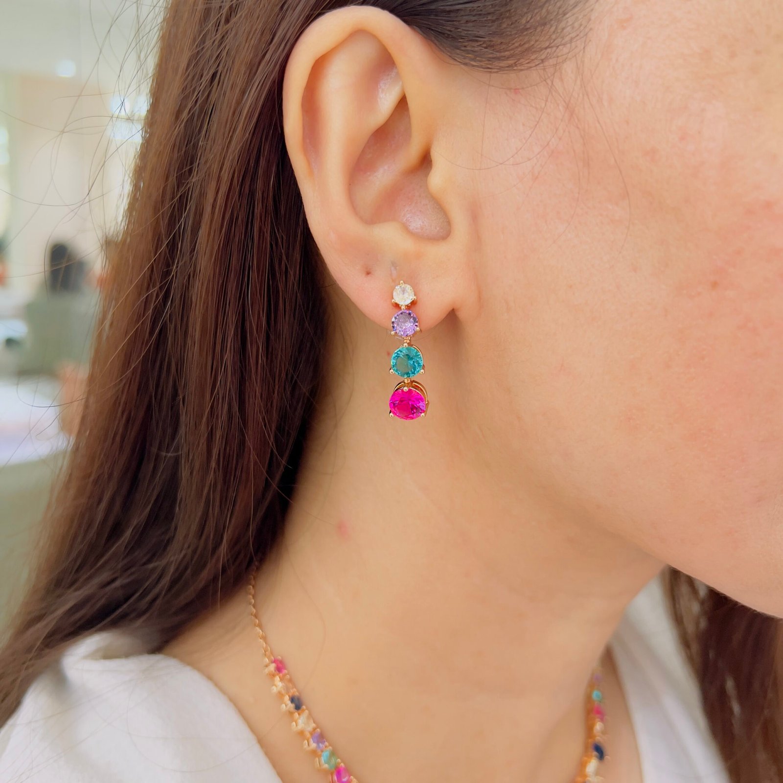 Multicolour Stone Diamond Necklace Set - Image 3