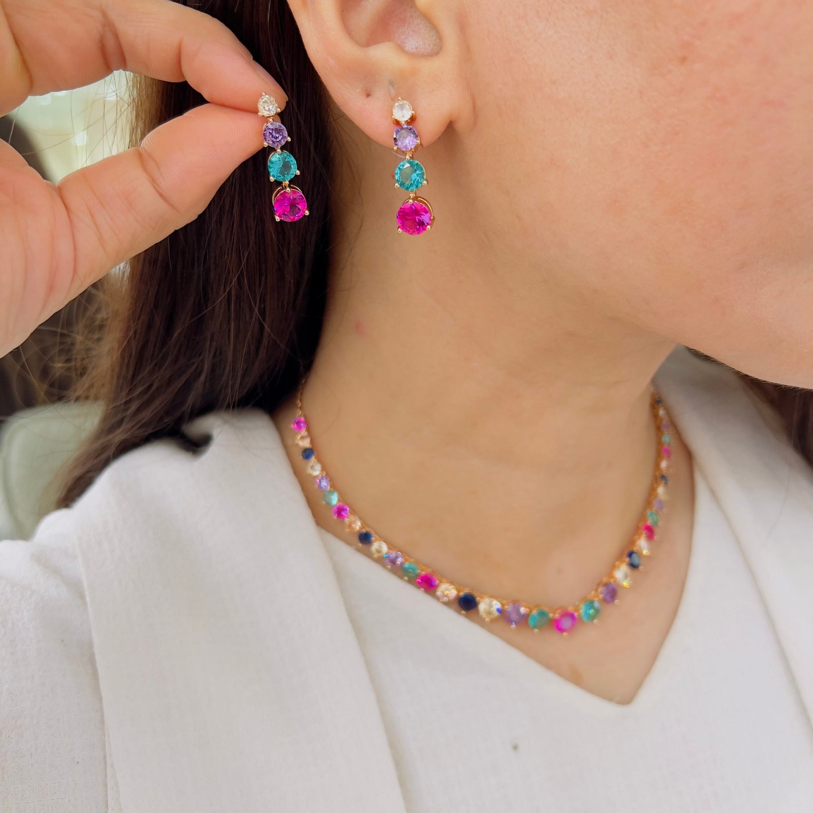 Multicolour Stone Diamond Necklace Set - Image 2