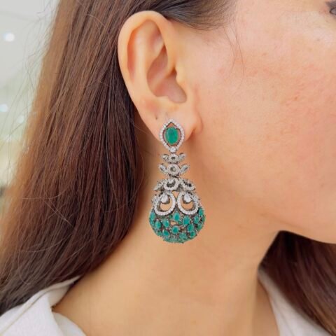 Floral Emerald Statement Earrings
