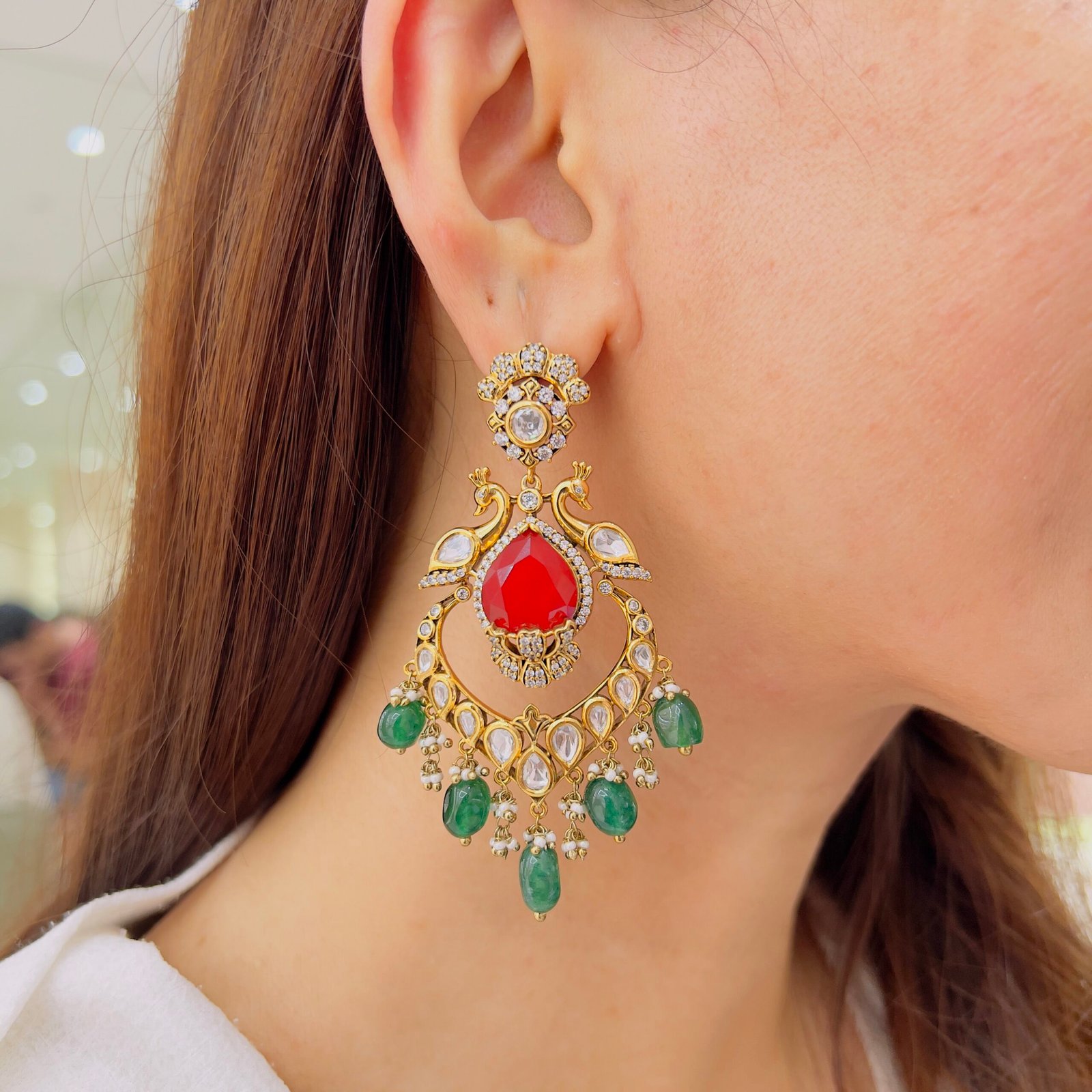 Royal Peacock Victorian Statement Earrings - Image 5