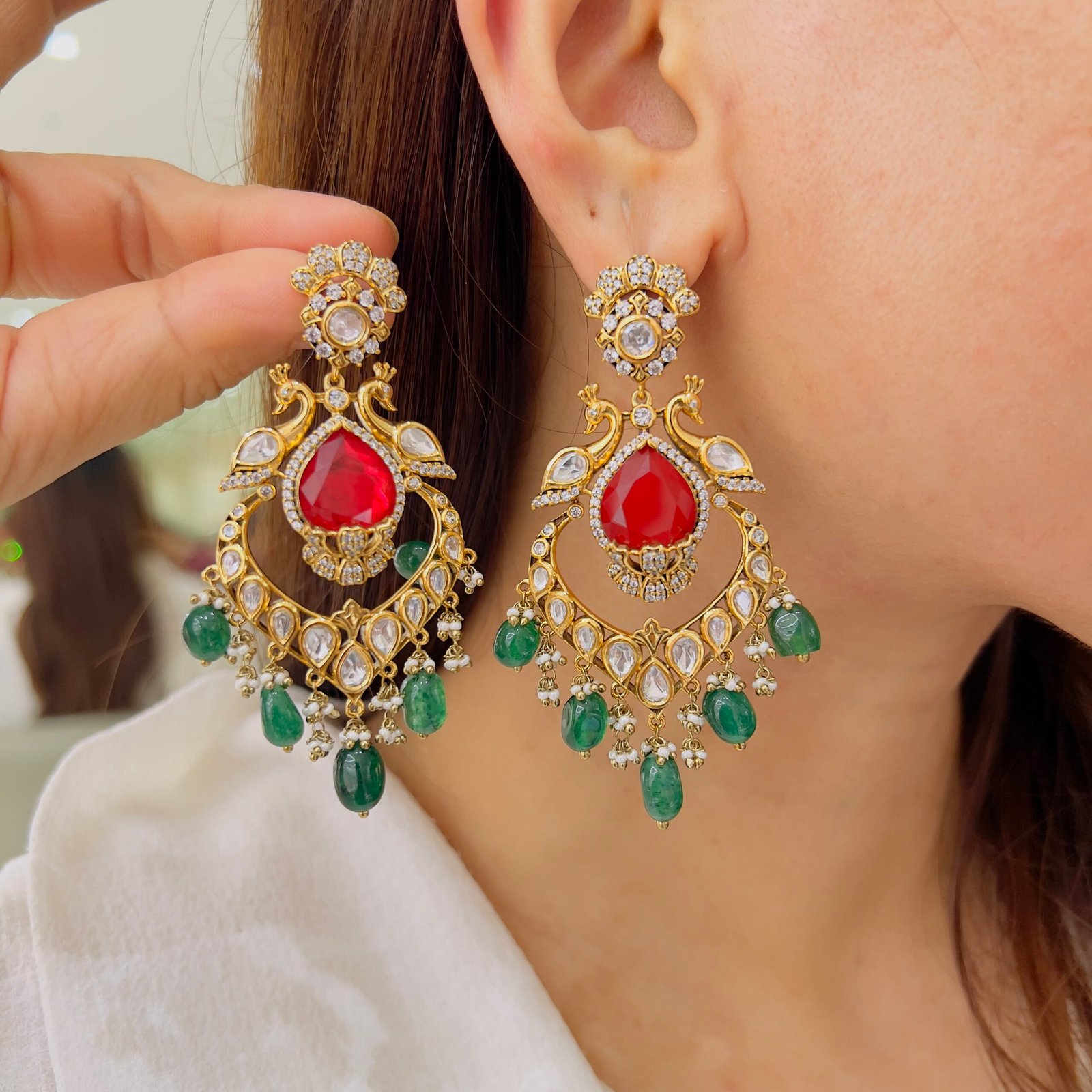 Royal Peacock Victorian Statement Earrings - Image 6