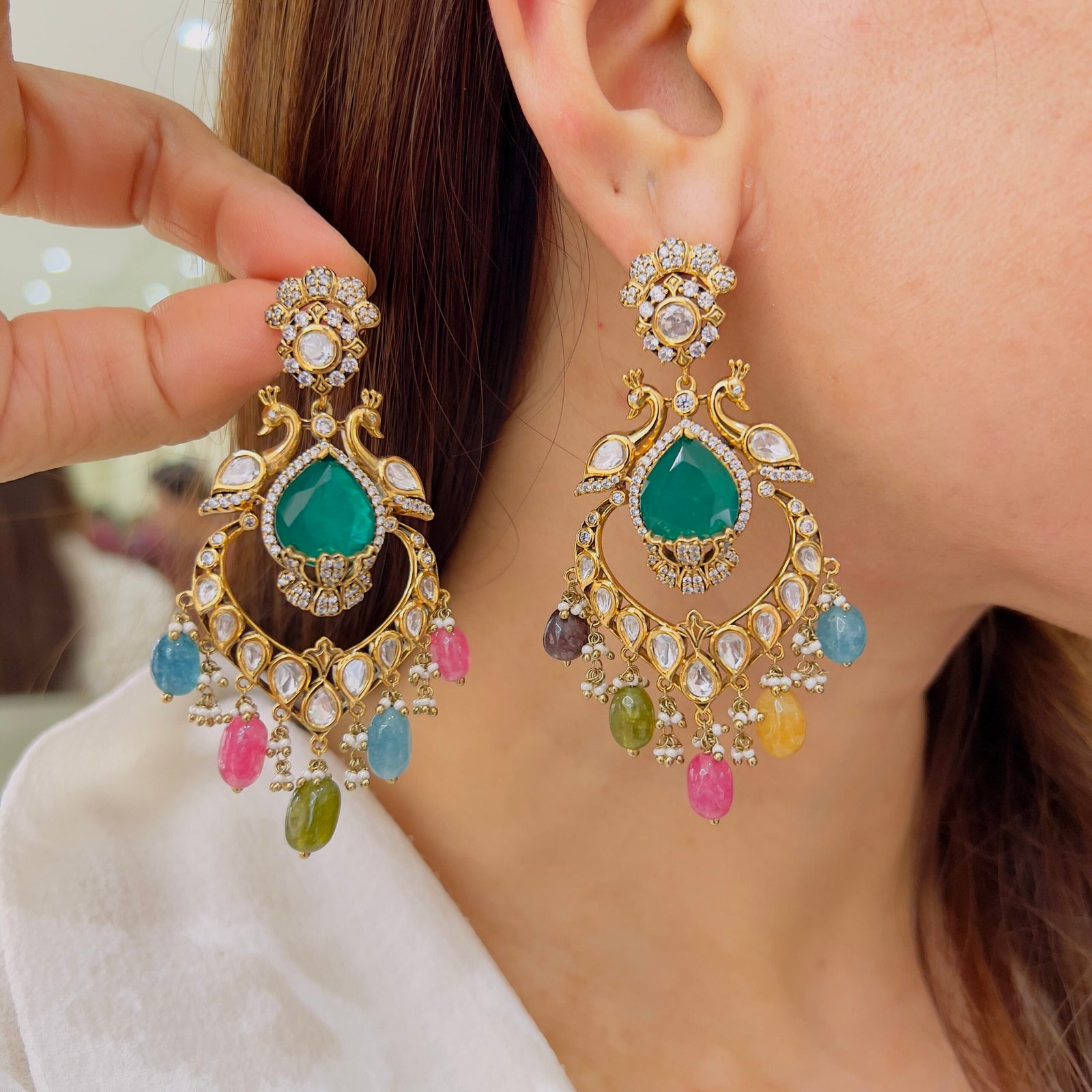 Royal Peacock Victorian Statement Earrings - Image 2