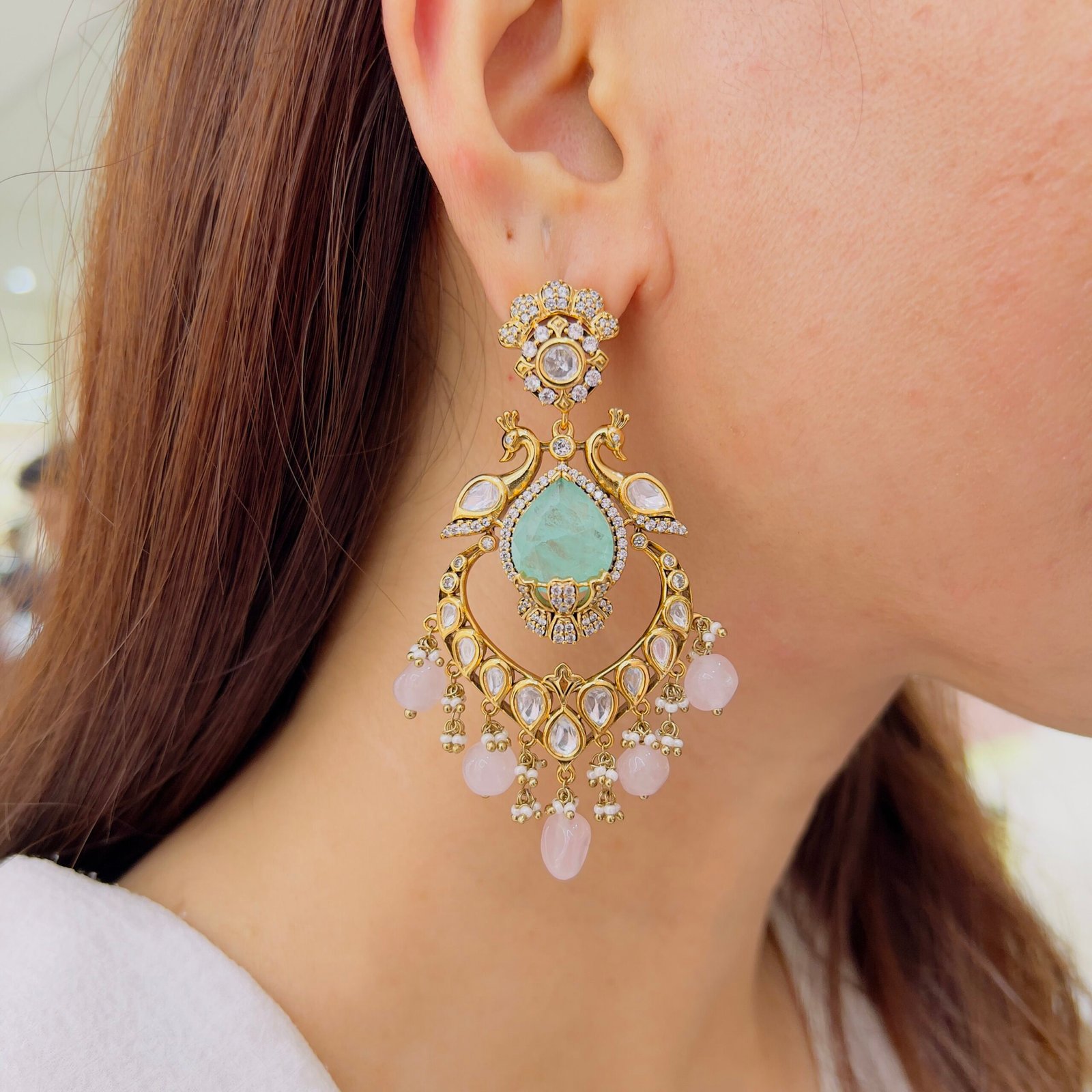 Royal Peacock Victorian Statement Earrings - Image 3
