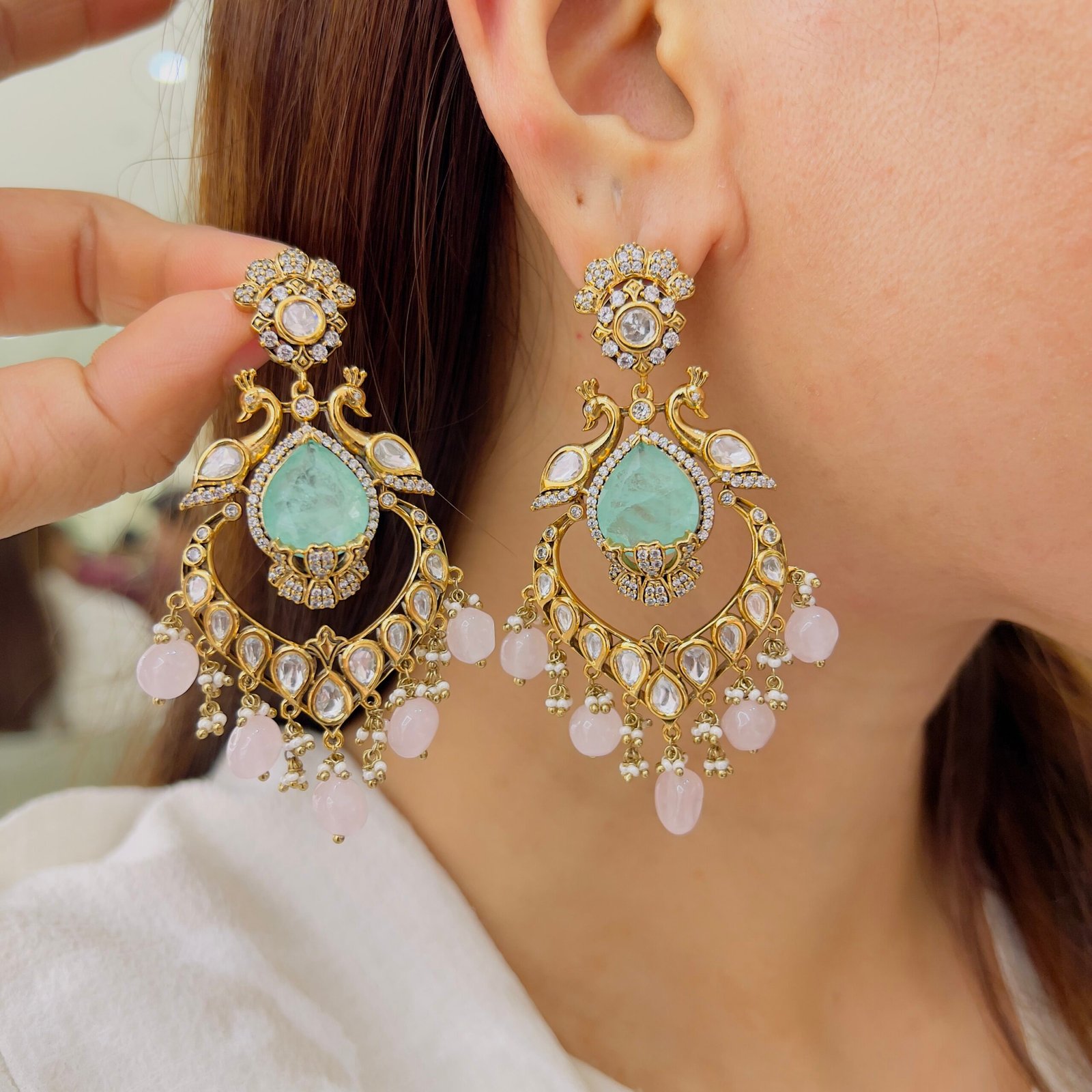 Royal Peacock Victorian Statement Earrings - Image 4