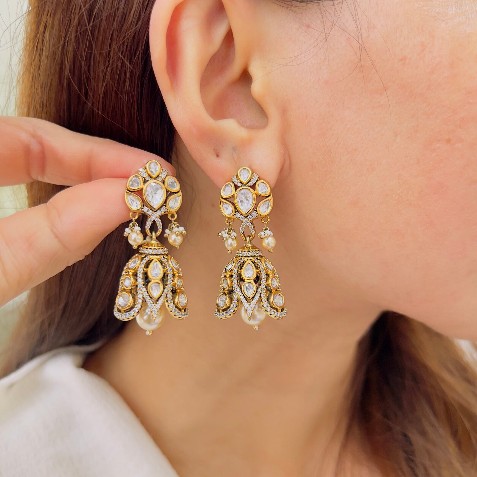 Royal Pearl Drop Victorian Earrings - Image 2