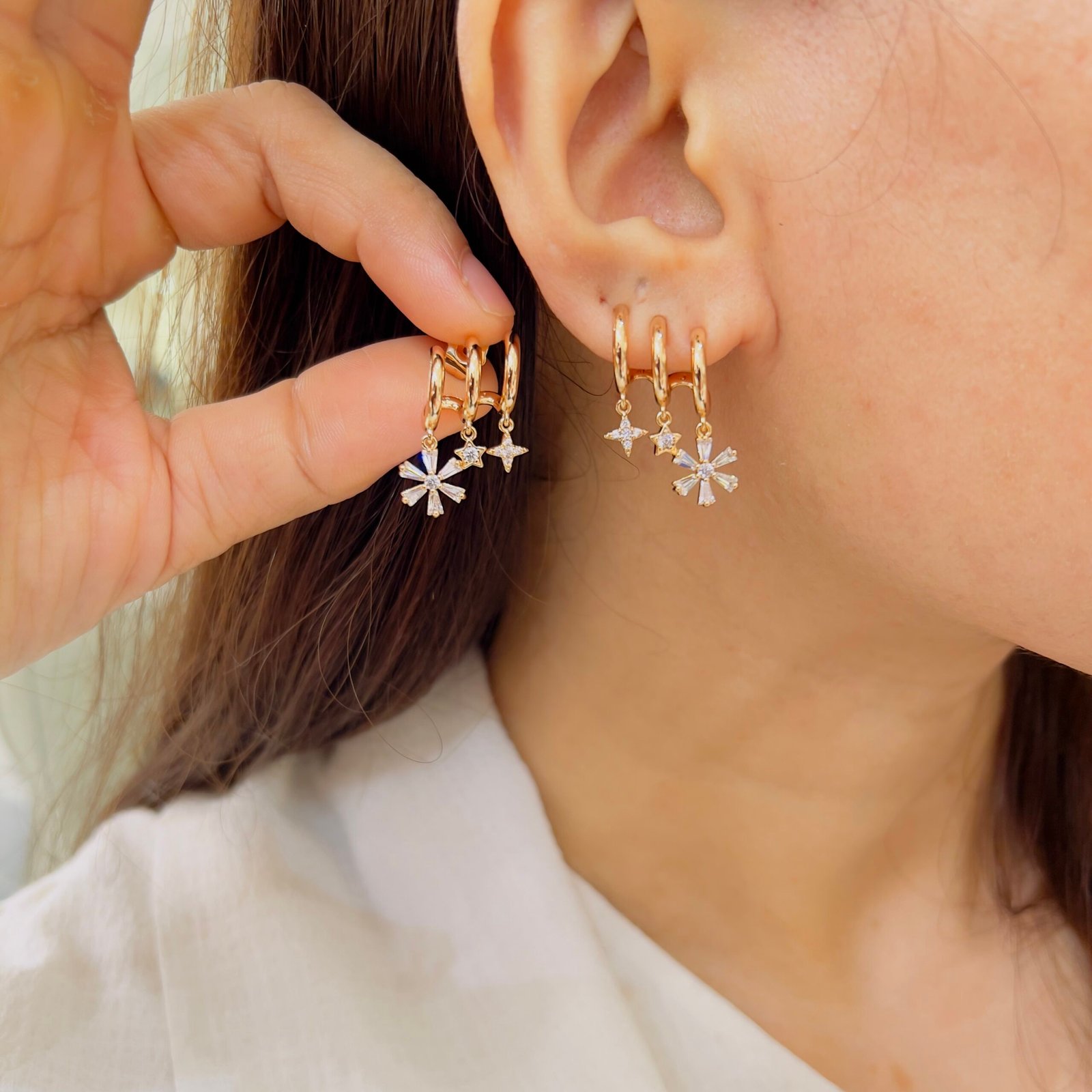 Sparkling Flower Drop Earrings - Image 2