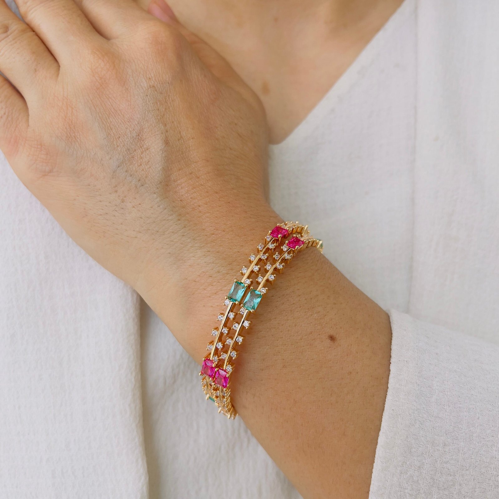Royal Colour Stone Diamond Bangle