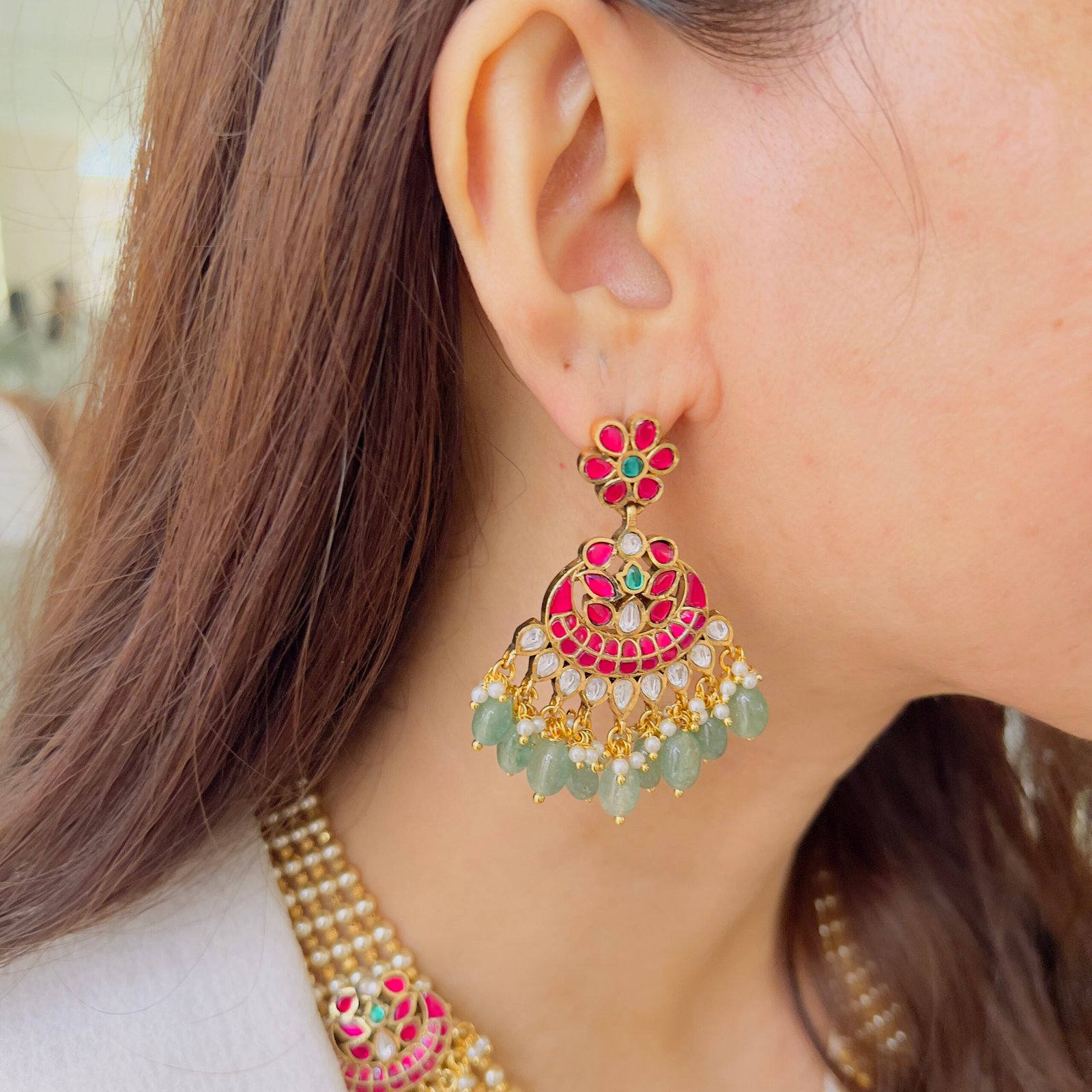 Majestic Jaddu Necklace & Earrings Set - Image 4