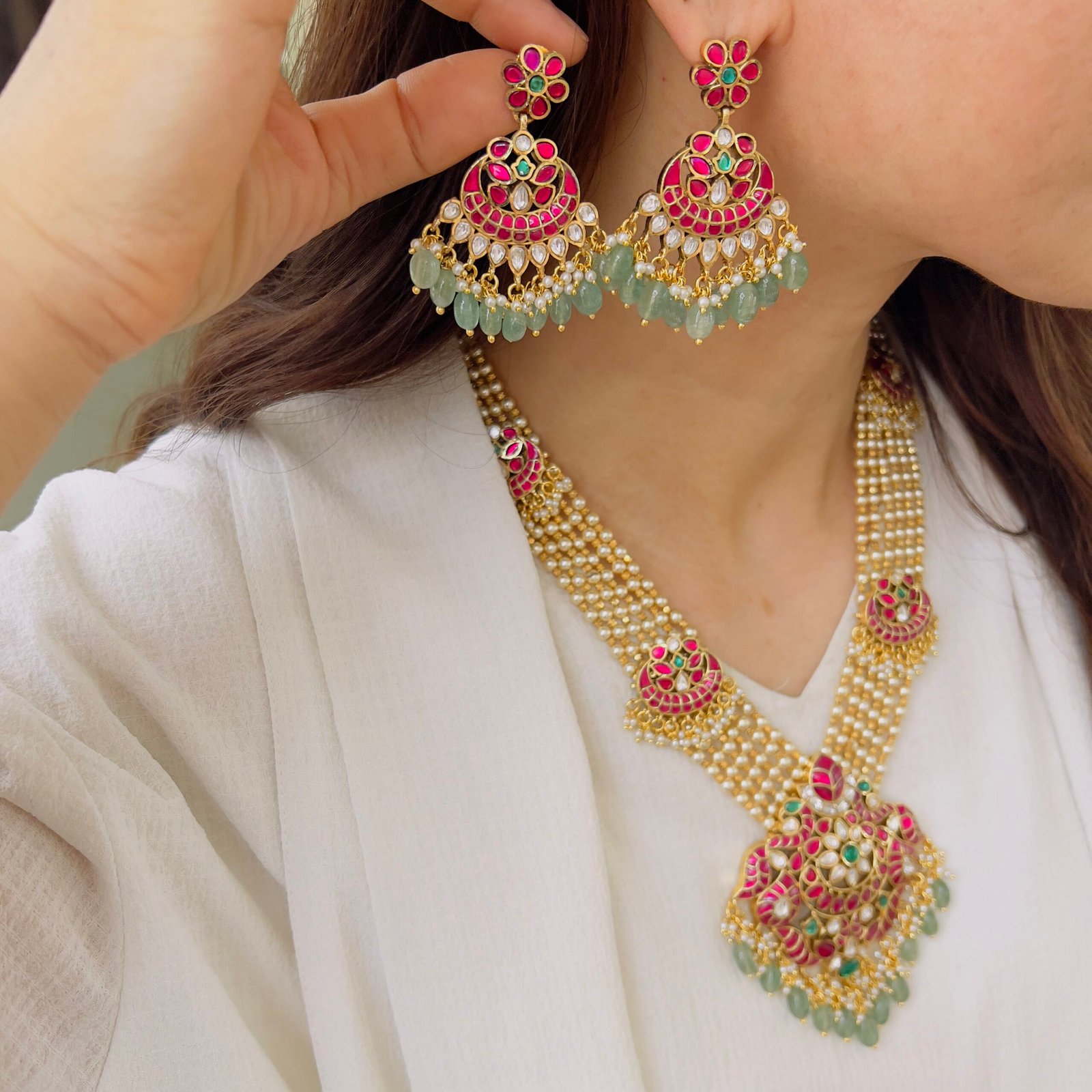 Majestic Jaddu Necklace & Earrings Set - Image 2