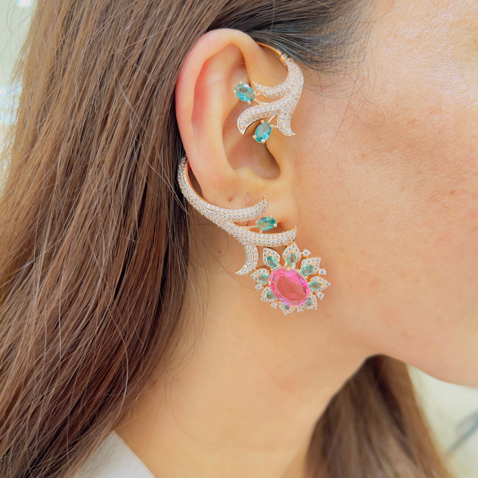 Crystal Bloom Full Diamond Ear Cuffs - Image 5