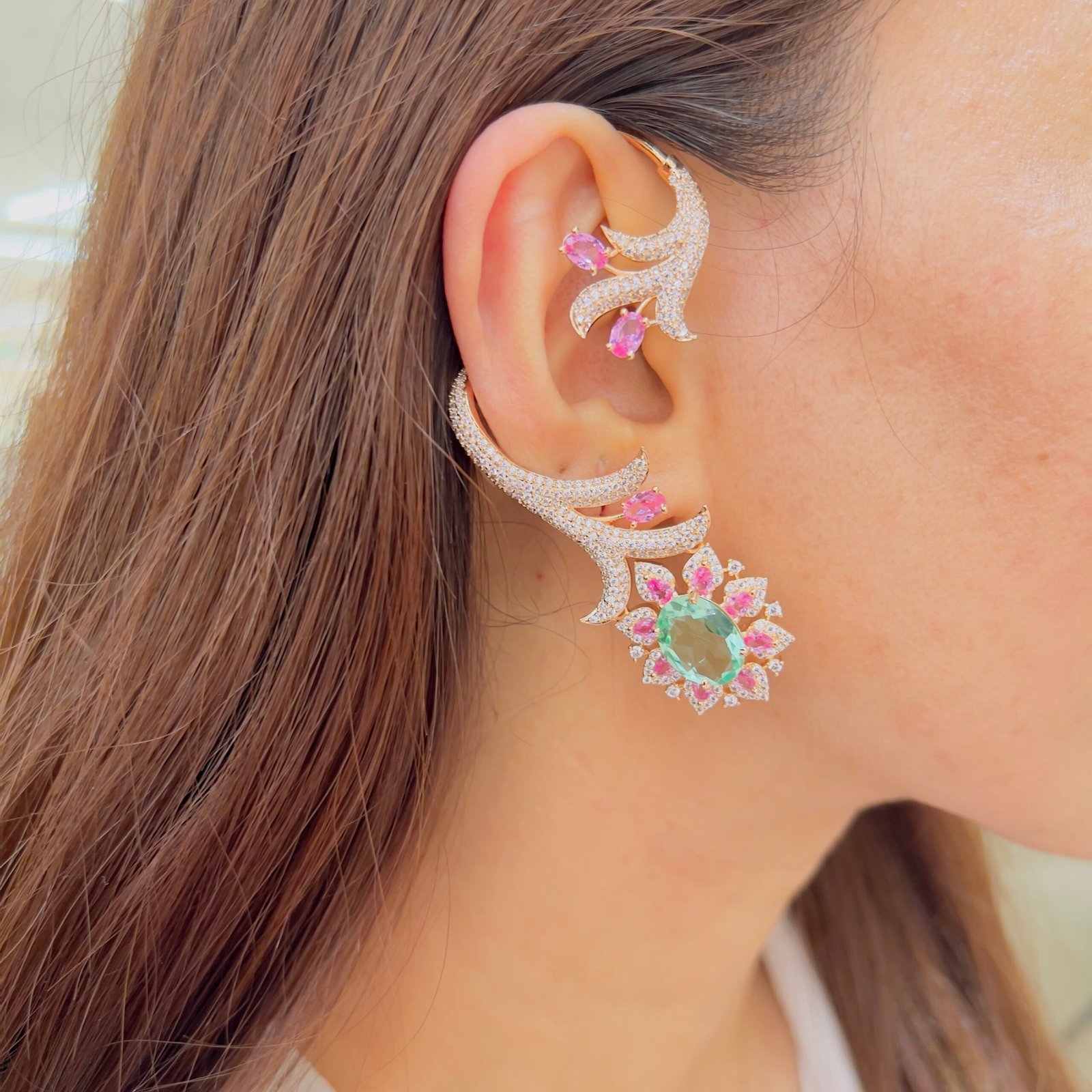 Crystal Bloom Full Diamond Ear Cuffs - Image 3
