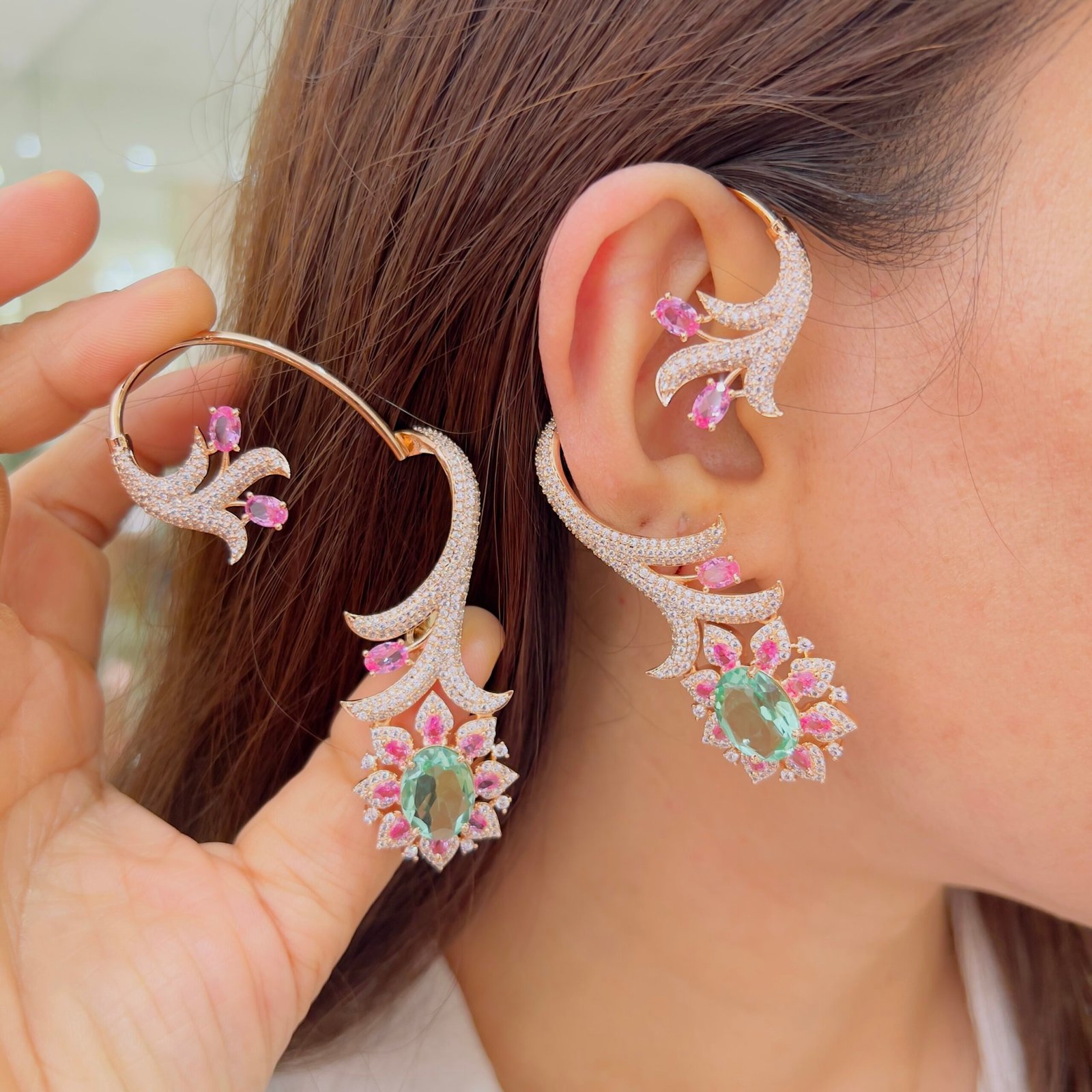 Crystal Bloom Full Diamond Ear Cuffs - Image 4