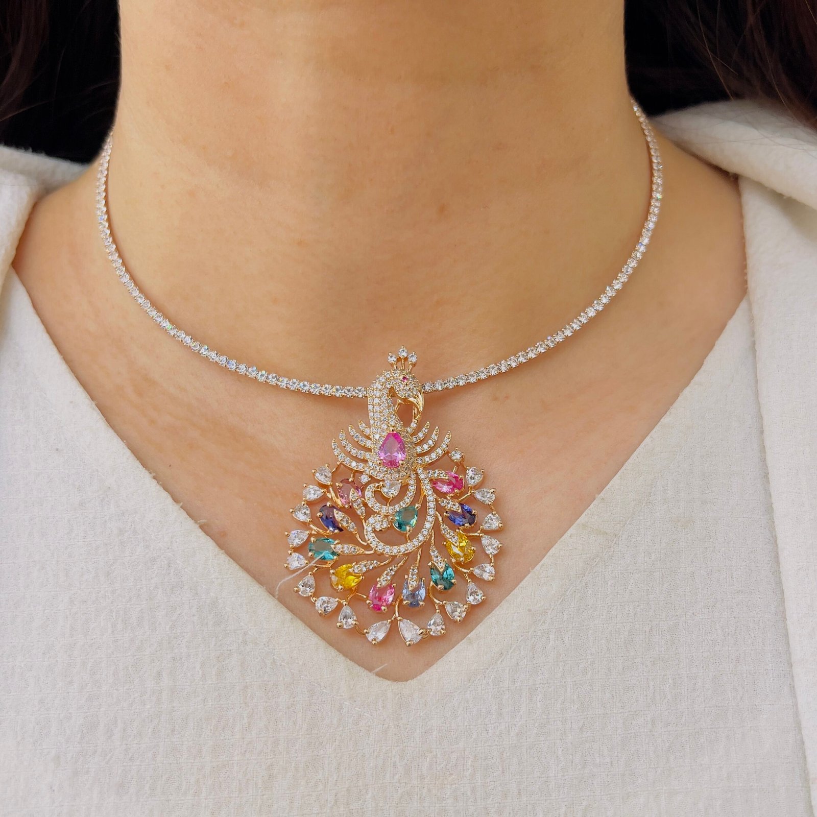 Beautiful Multicolour Diamond Pendant Set