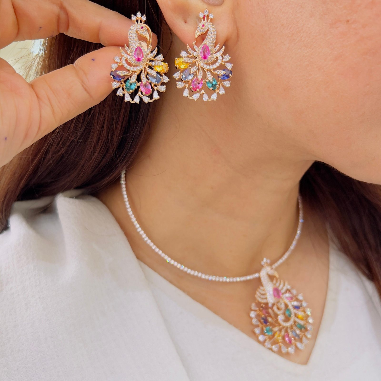 Beautiful Multicolour Diamond Pendant Set - Image 2