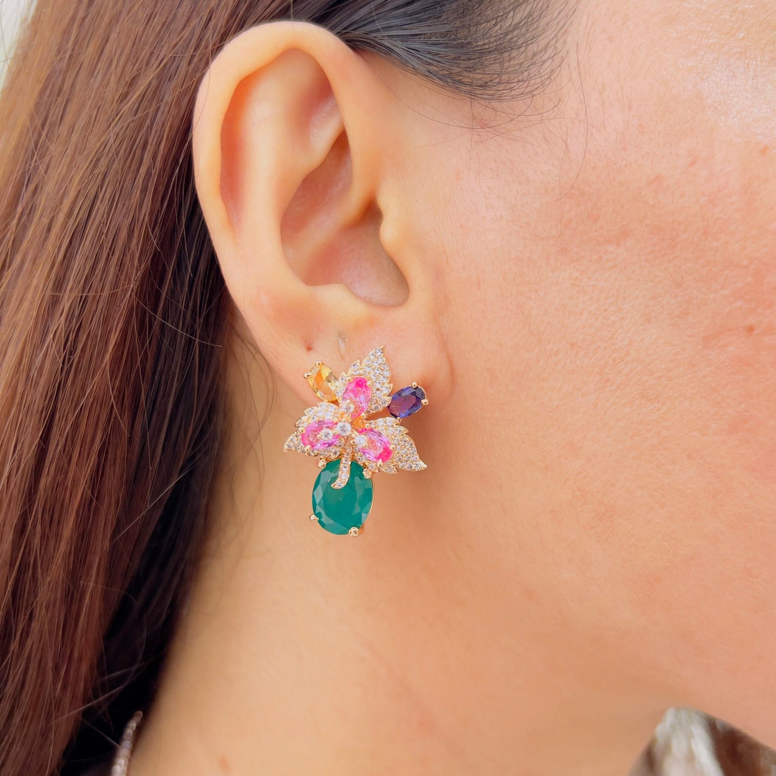 Statement Floral Diamond Pendant and Earring Set - Image 3