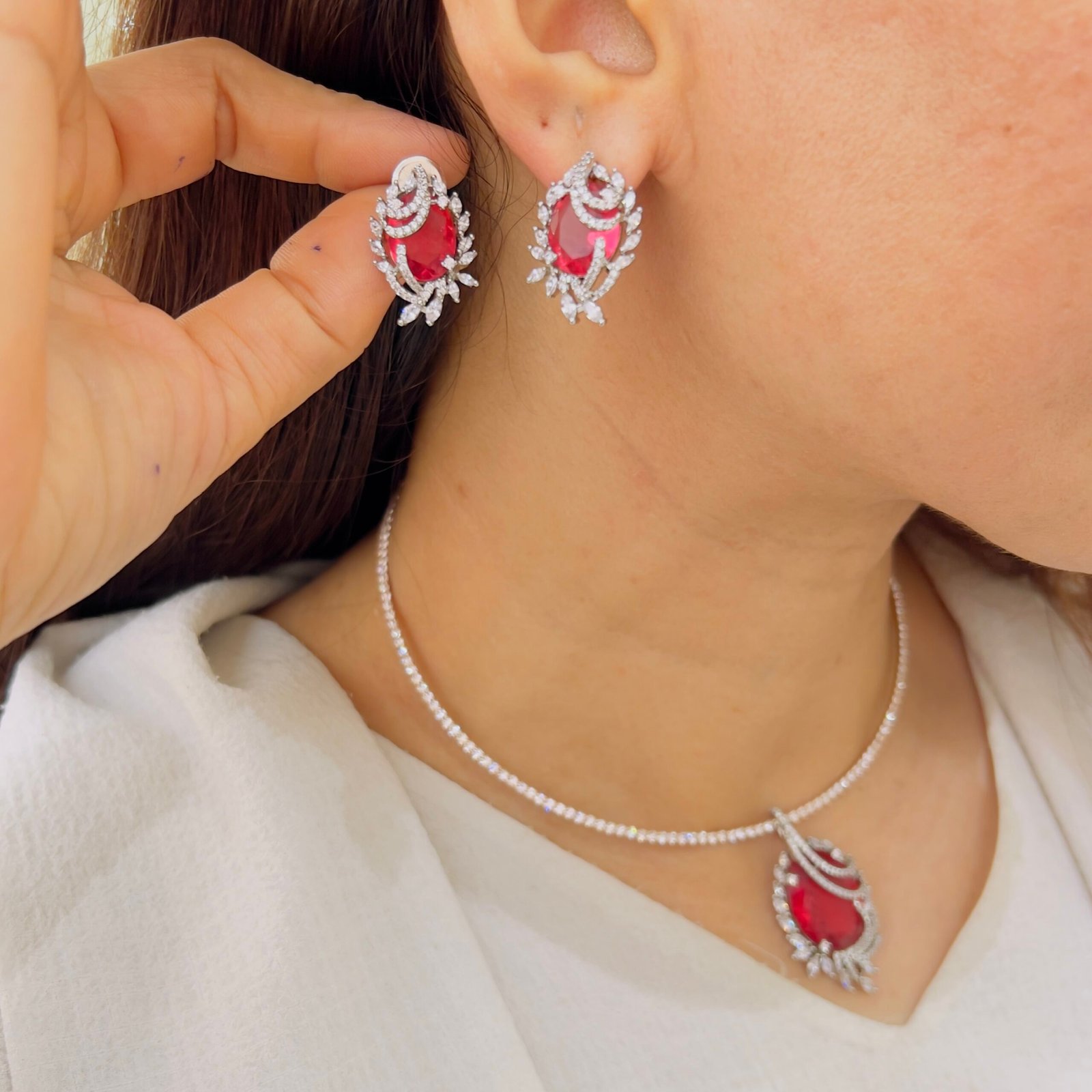 Designer Floral Diamond Pendant Set - Image 2