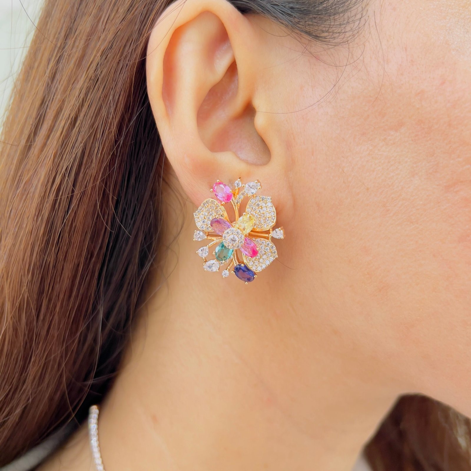 Floral Diamond Pendant Set with Matching Earrings - Image 3