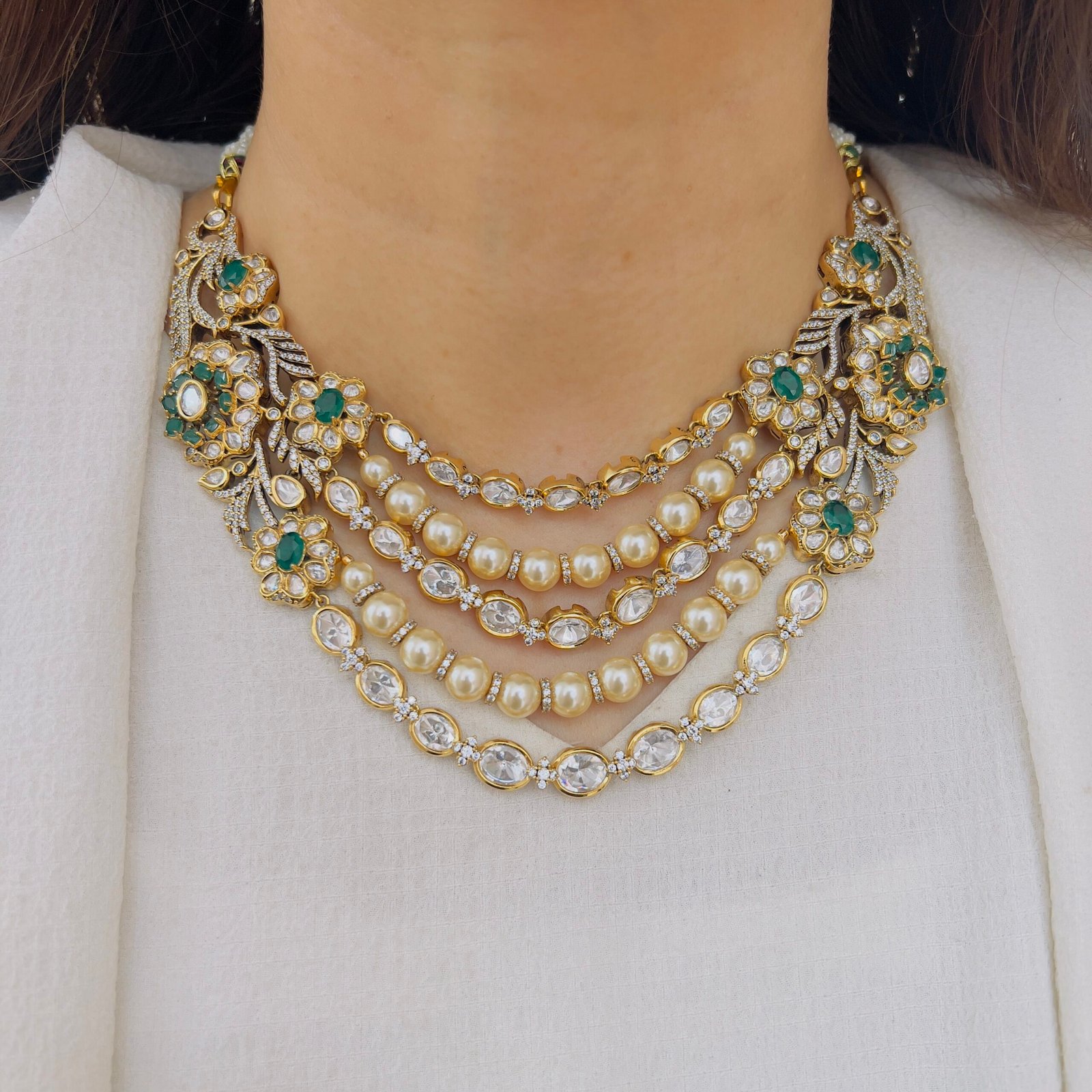 Royal Pearl Layered Necklace Set - Image 4