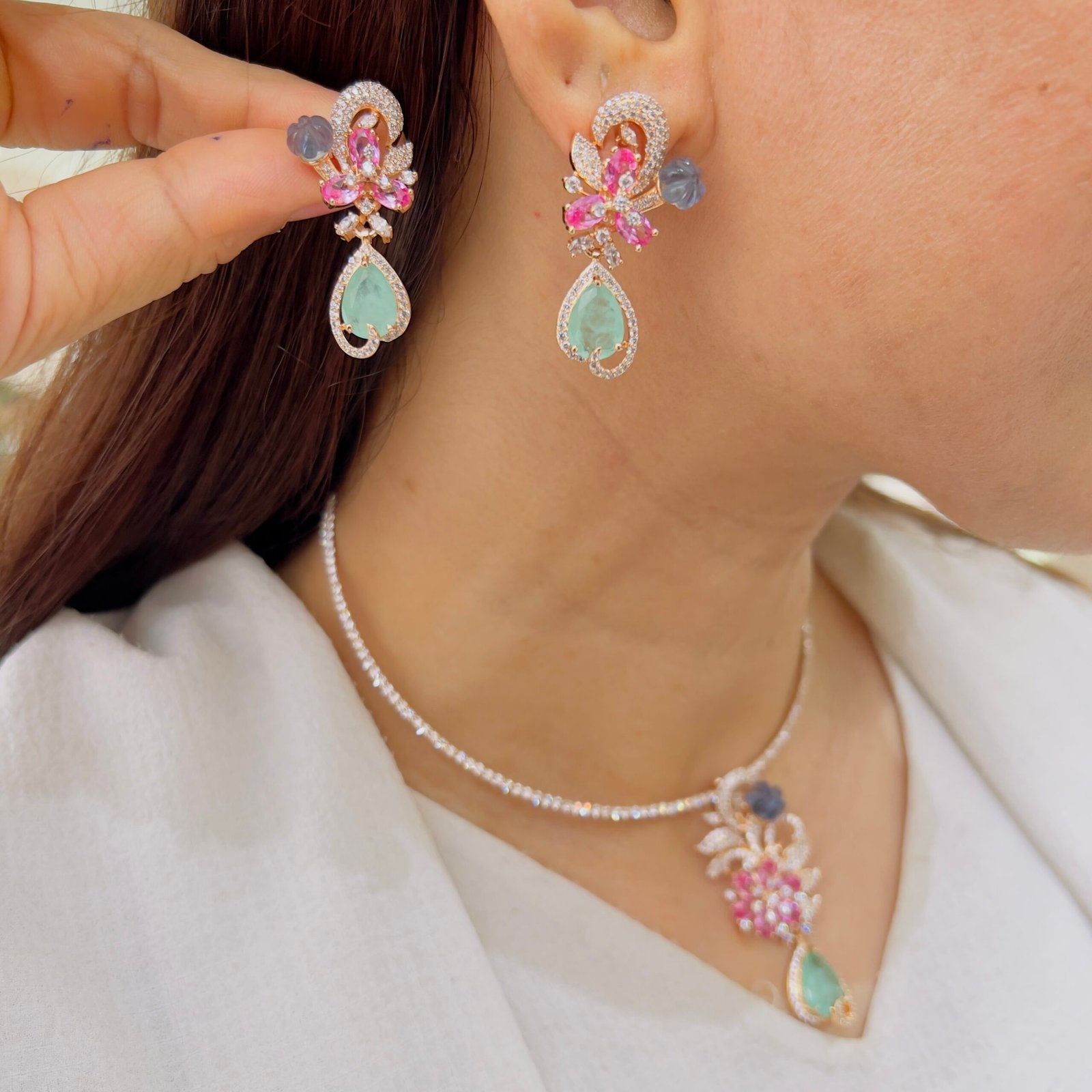 Floral Charm Diamond Pendant Set - Image 2