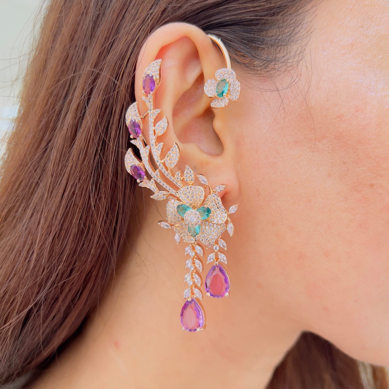Floral Elegance Diamond Ear Cuffs - Image 3