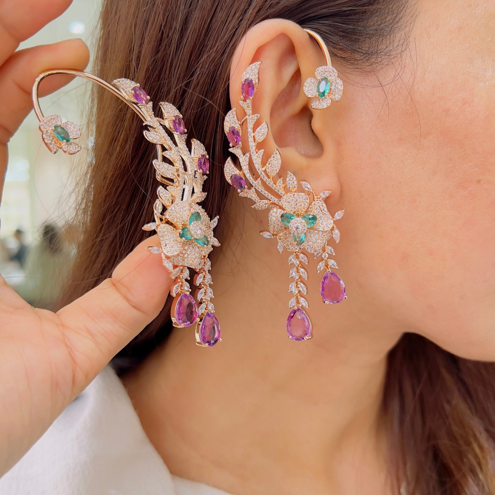Floral Elegance Diamond Ear Cuffs - Image 4