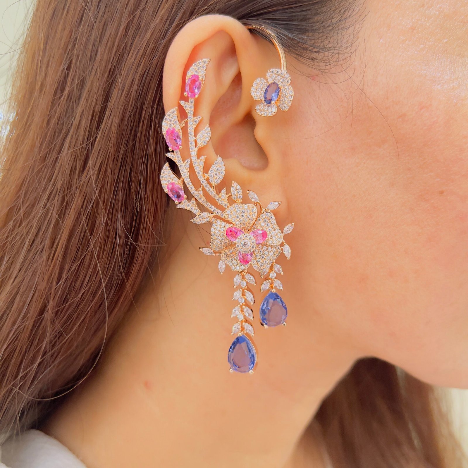 Floral Elegance Diamond Ear Cuffs