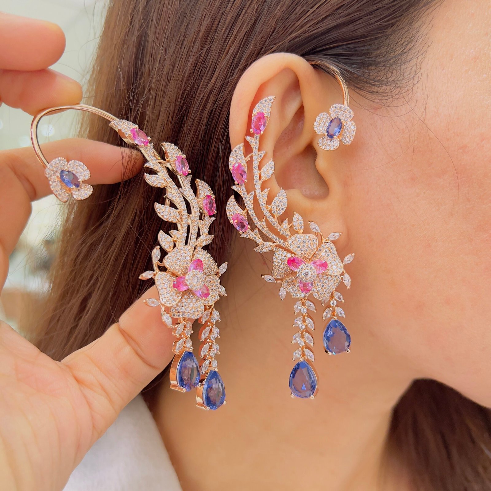 Floral Elegance Diamond Ear Cuffs - Image 2