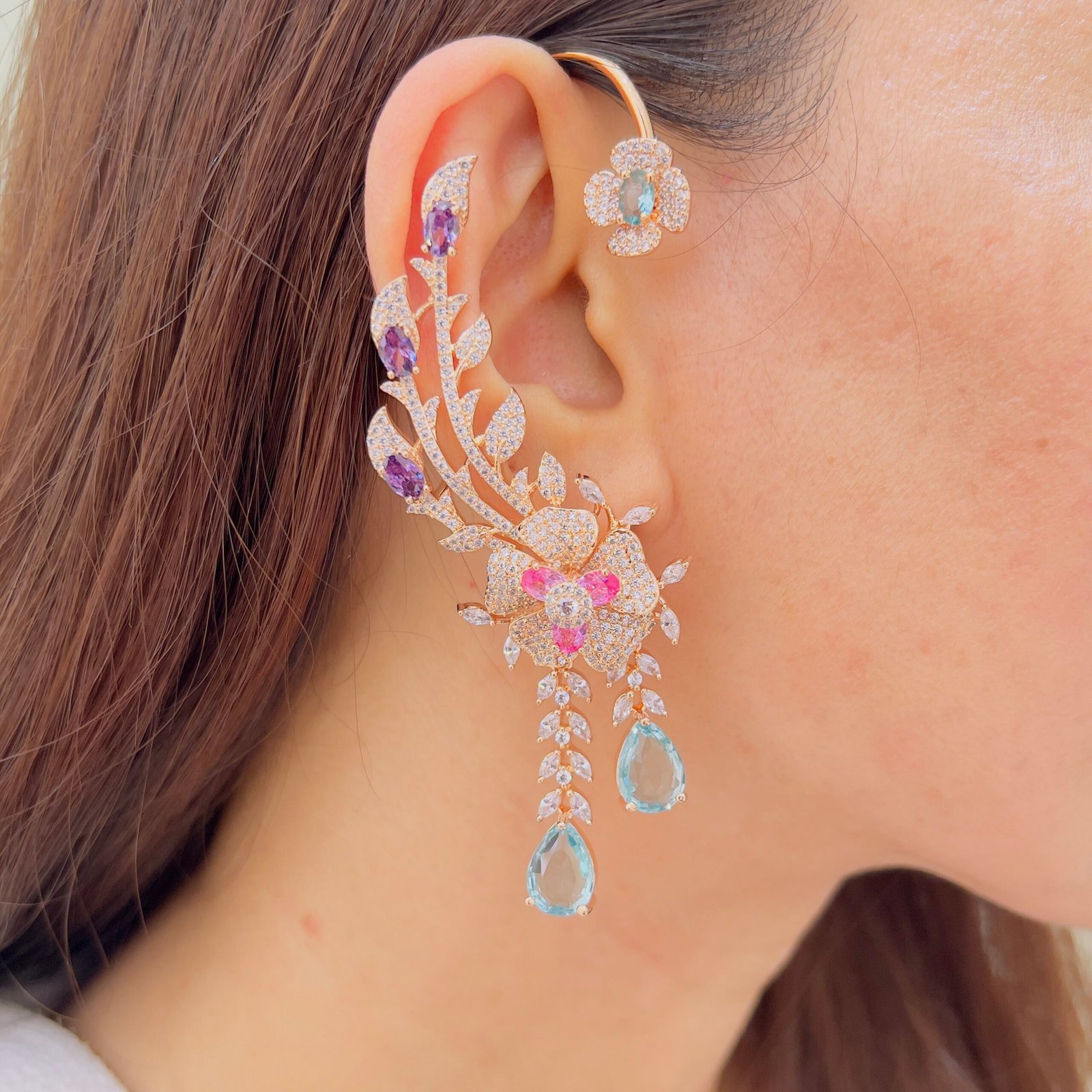 Floral Elegance Diamond Ear Cuffs - Image 5