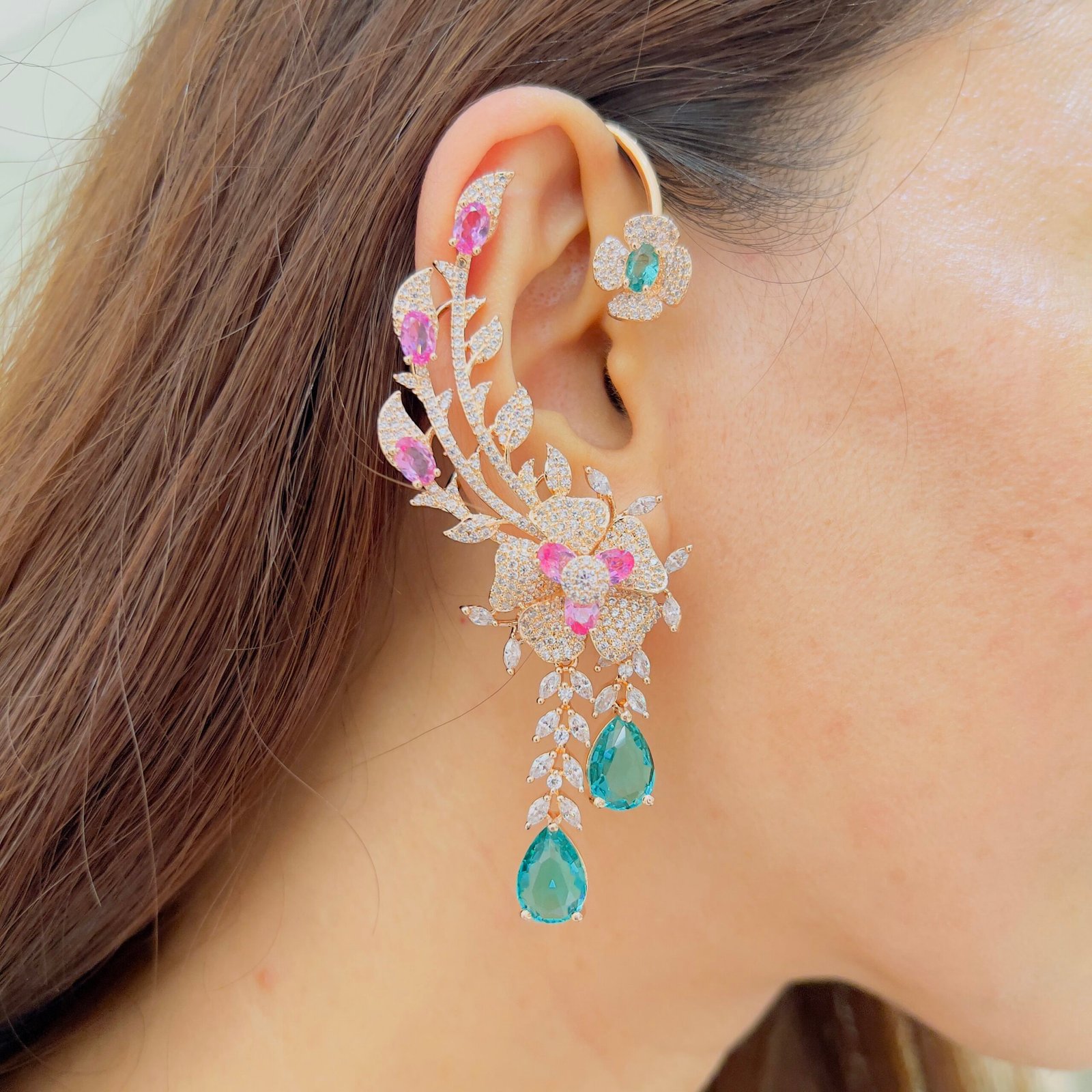 Floral Elegance Diamond Ear Cuffs - Image 7