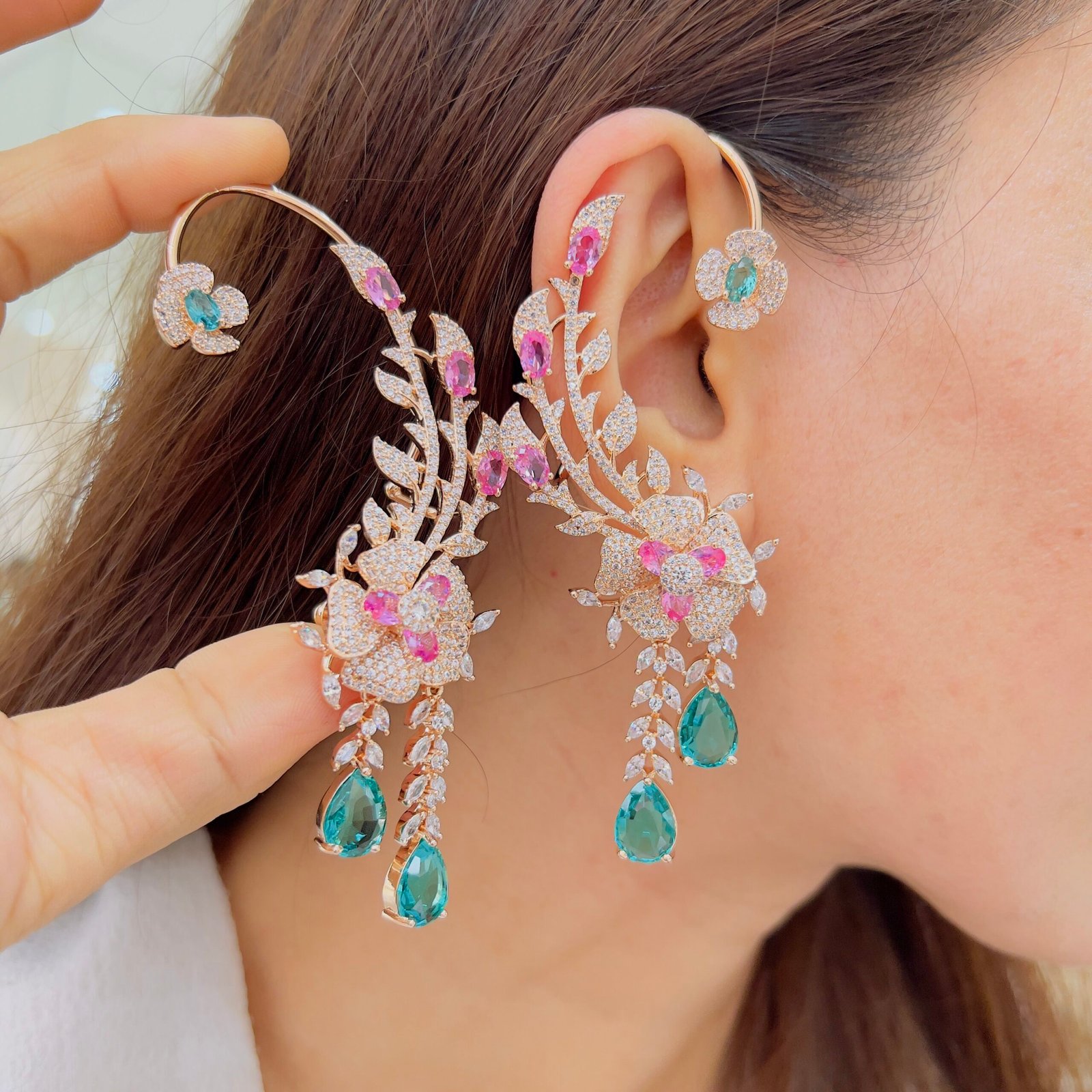 Floral Elegance Diamond Ear Cuffs - Image 8
