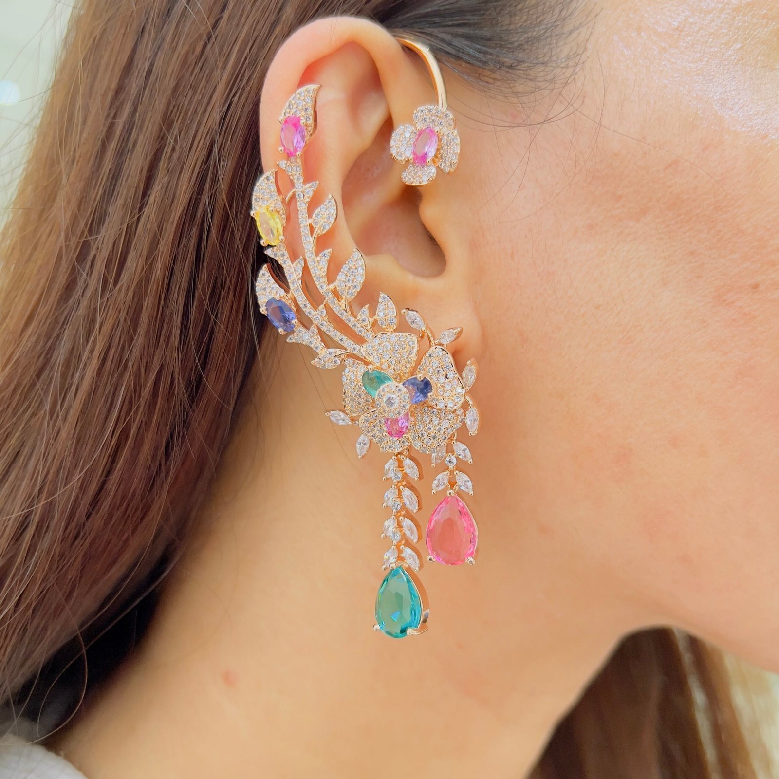 Floral Elegance Diamond Ear Cuffs - Image 9