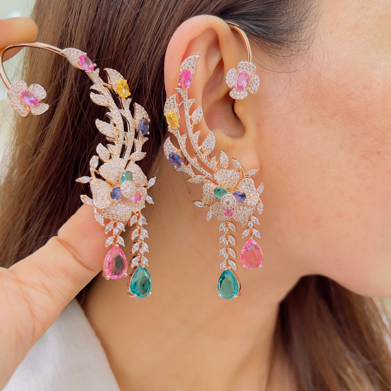Floral Elegance Diamond Ear Cuffs - Image 10