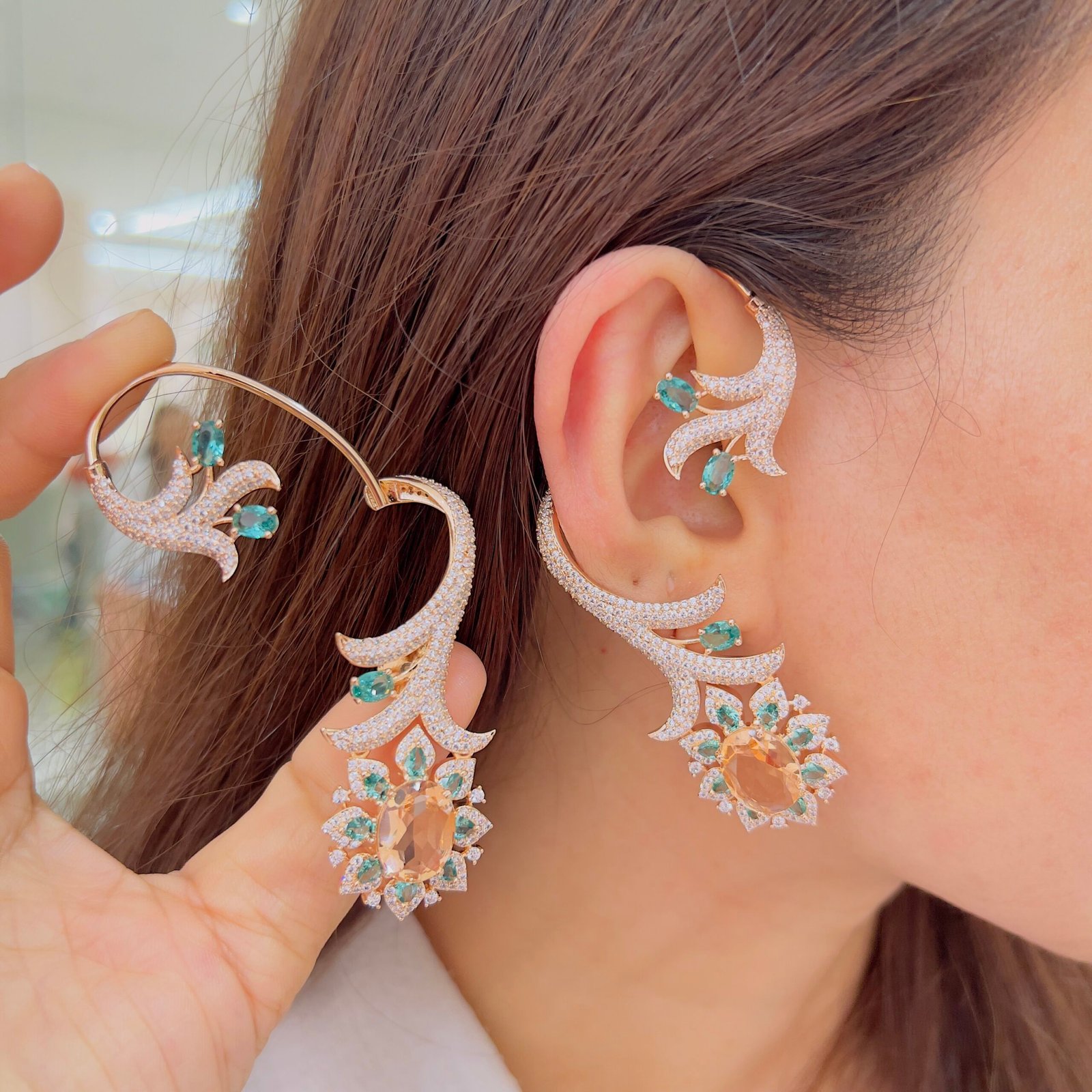 Crystal Bloom Full Diamond Ear Cuffs - Image 11