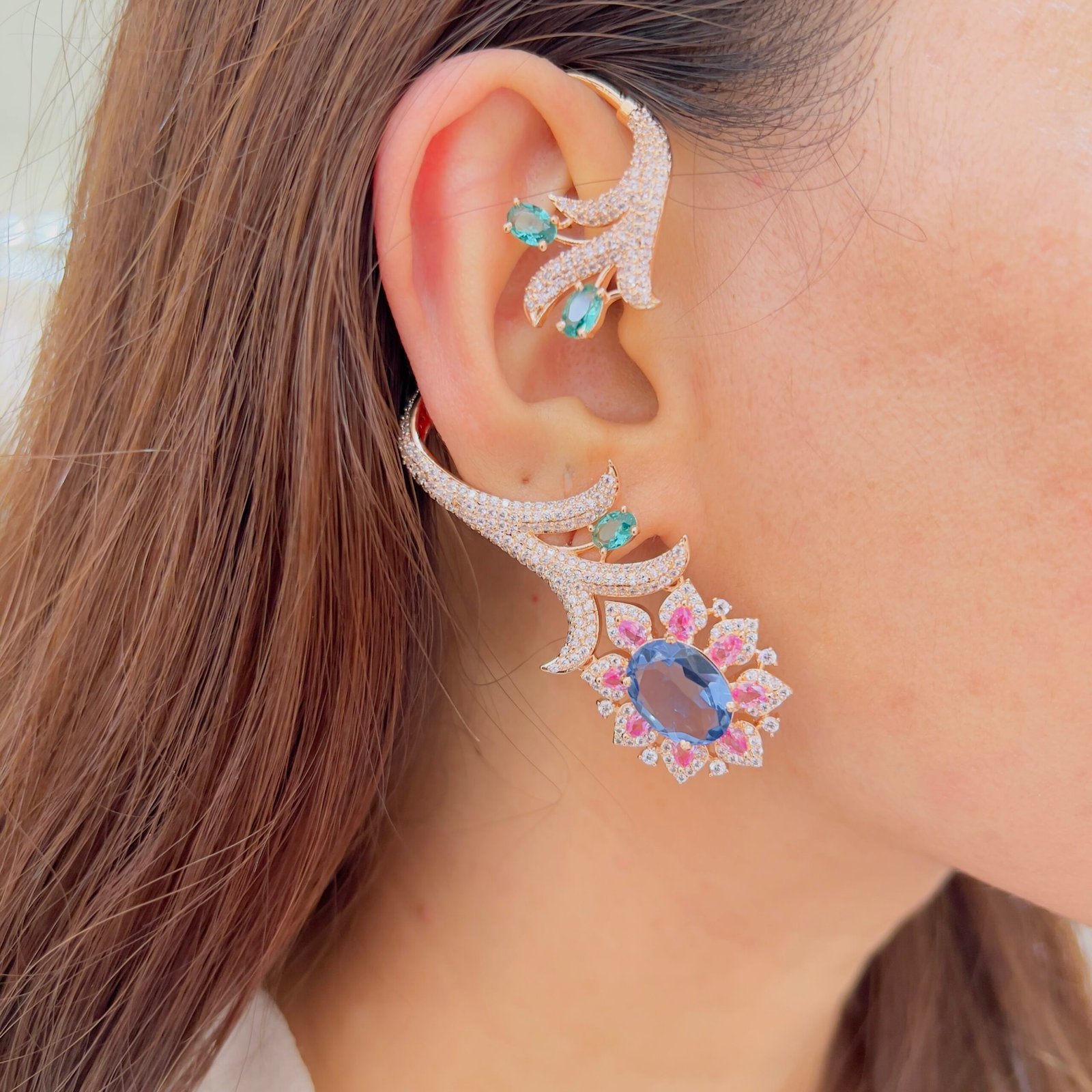 Crystal Bloom Full Diamond Ear Cuffs - Image 9