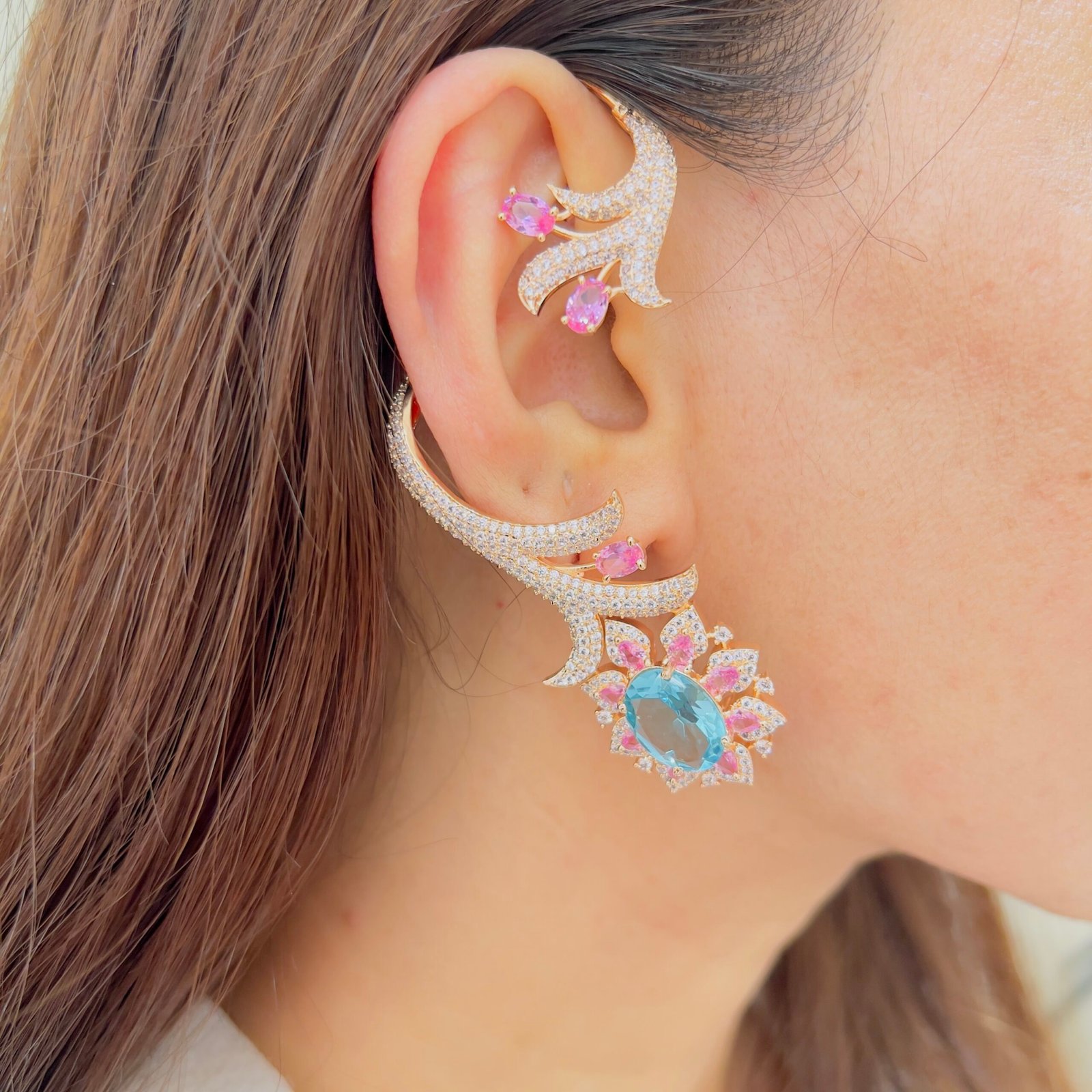 Crystal Bloom Full Diamond Ear Cuffs - Image 7