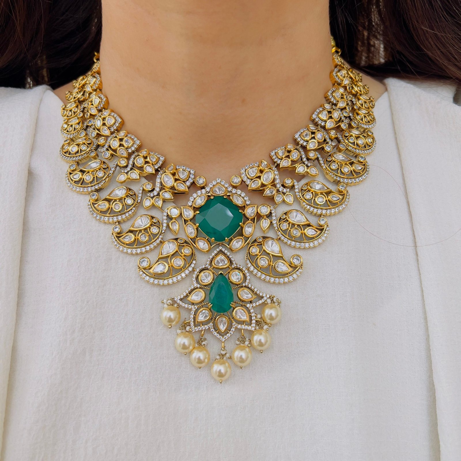Emerald Pearl Victorian Necklace