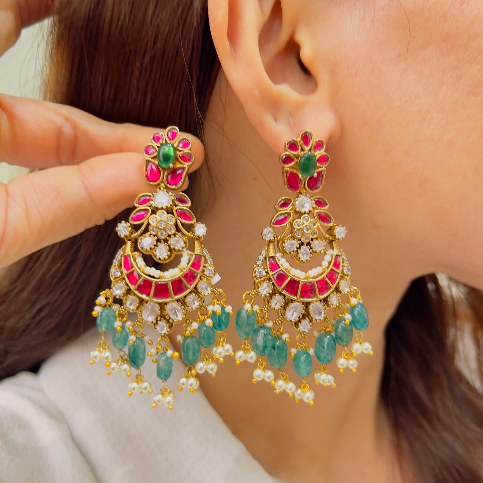 Festive Heirloom Jadau Earrings - Image 2