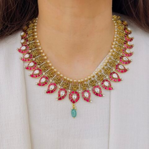 Maharani-Inspired Jadau Necklace Set with Matching Jhumka